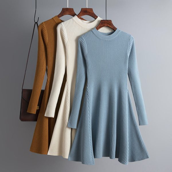 Hygci - Simple Basic   A-Line Thick Sweater Dress