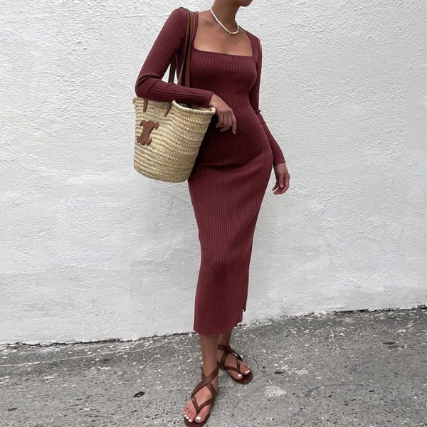 Hygci - Solid Knitted Sweater Dress