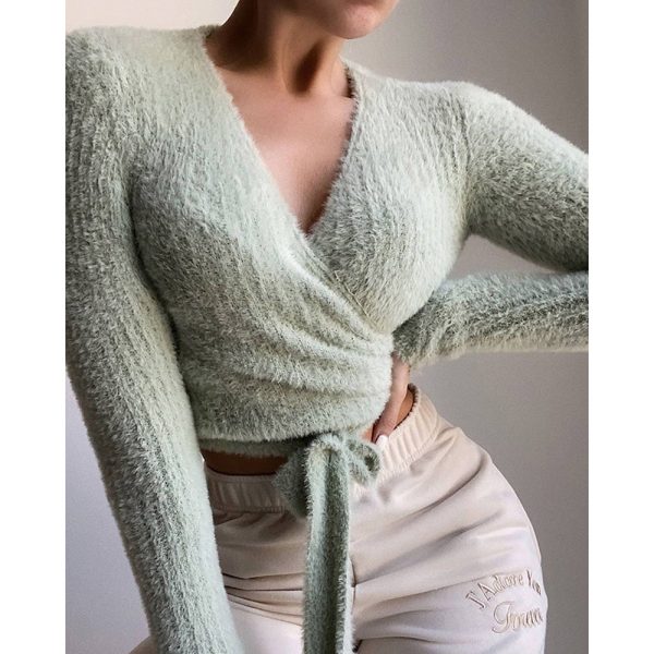 Hygci - Fashion Casual V Neck Long Sleeve Pullovers Sweater
